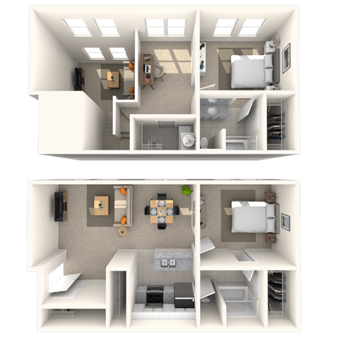 Floor plan for 2 beds, 2 baths, 1204 sqft